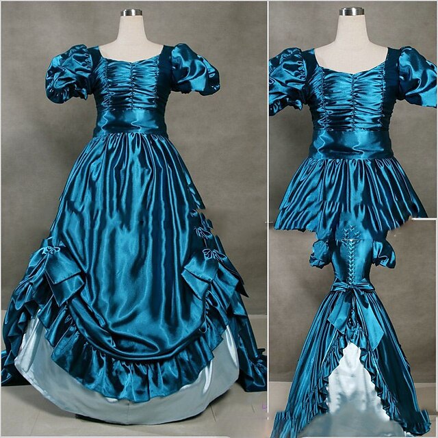  Princess Marie Antoinette Gothic Victorian Medieval 18th Century Vacation Dress Dress Party Costume Masquerade Women's Satin Costume Dark Blue Vintage Cosplay Short Sleeve Floor Length Ball Gown Plus