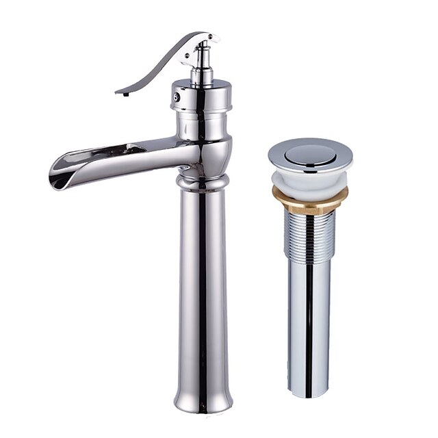 Faucet Set - Pré Enxaguada / Cascata / Separada Cromado Conjunto Central Monocomando e Uma Abertura / Latão