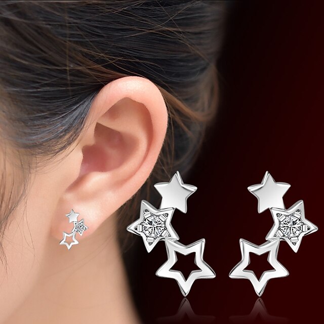  Women's Crystal Hollow Out Stud Earrings - Crystal Star Silver For Christmas Gifts / Wedding / Party