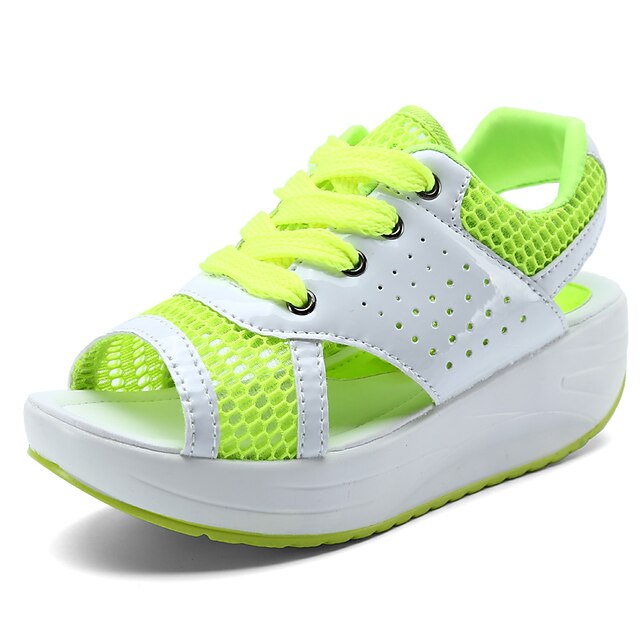  Damen Schuhe Tüll Sommer Sandalen Walking Plattform Peep Toe für Fuchsia Grün Blau