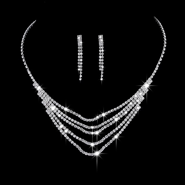  Women's AAA Cubic Zirconia Drop Earrings Choker Necklace Bridal Jewelry Sets Elegant Fashion Cubic Zirconia Silver Earrings Jewelry Silver For Wedding Party Engagement