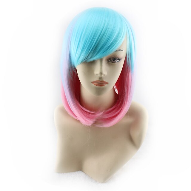 Synthetic Wig Straight Asymmetrical Haircut Synthetic Hair Ombre Hair Blue Wig Women's Short / Medium Length Capless