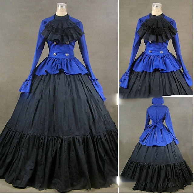  Rokoko Viktorianisch 18. Jahrhundert Urlaubskleid Kleid Partykostüm Damen Baumwolle Kostüm Jahrgang Cosplay Party Abiball Langarm Boden-Länge Übergrössen Kundenspezifische
