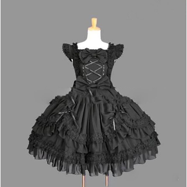  Prinsesse Gotisk Lolita Punk feriekjole Sommer Kjoler Festkjole Dame Pige Blonde Bomuld Japansk Cosplay Kostumer Plusstørrelser Tilpasset Sort Balkjole Årgang Kappe Uden ærmer Kort / mini