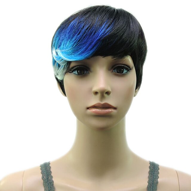  Pelucas sintéticas Recto Corte Recto Peluca Corta Azul Pelo sintético Mujer Azul hairjoy