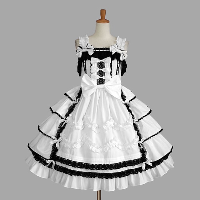  Princeznovské Sweet Lolita šaty na dovolenou Šaty Svetrová sukně Dámské Dívčí Bavlna japonština Cosplay Kostýmy Větší velikosti Na zakázku Bílá Plesové šaty Pevná barva Retro Módní Košíček Bez rukávů