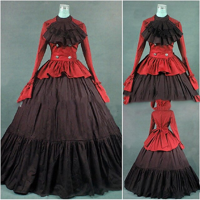  Γκόθικ Βικτοριανό Μεσαίωνα 18ος αιώνας φόρεμα διακοπών Φορέματα Κοστούμι πάρτι Χορός μεταμφιεσμένων Φόρεμα χορού Γυναικεία Βαμβάκι Στολές Κόκκινο Πεπαλαιωμένο Μεταμφίεση Πάρτι Χοροεσπερίδα Μακρυμάνικο