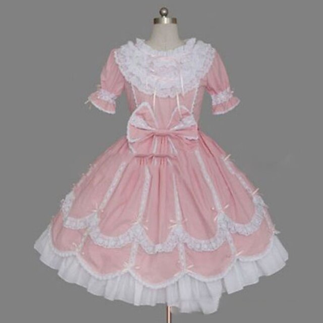  Princess Sweet Lolita Vacation Dress Dress Women's Girls' Japanese Cosplay Costumes Plus Size Customized Pink Ball Gown Vintage Short Sleeve Knee Length
