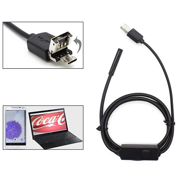  2in1 Android&PC 5.5mm Lens HD Endoscope 0.3 Mega Pixel 6 LED IP67 Waterproof Inspection Borescope 5m Long Flexible Cord