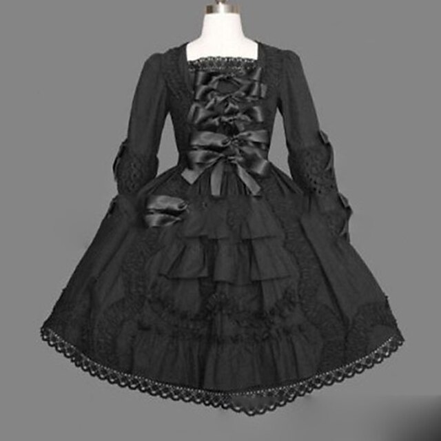 Princess Gothic Lolita Punk Vacation Dress Dress Women's Girls' Japanese Cosplay Costumes Plus Size Customized Black Ball Gown Vintage Cap Sleeve Long Sleeve Short / Mini
