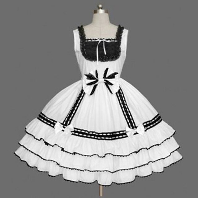  Prinzessin Gotische Lolita Urlaubskleid Kleid Ärmellose Kleider Damen Mädchen Baumwolle Japanisch Cosplay Kostüme Übergrössen Kundenspezifische Weiß Ballkleid Volltonfarbe Jahrgang Modisch Kappe