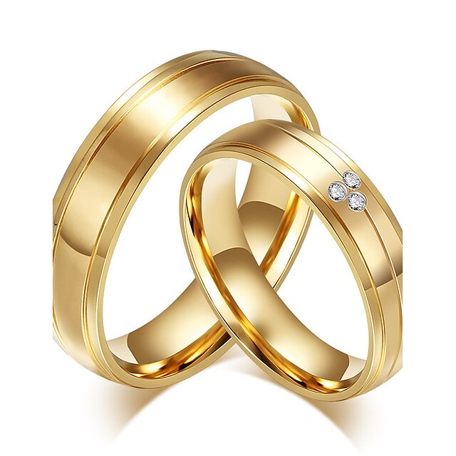  טבעת הטבעת זירקונה מעוקבת זהב ציפוי זהב 18 קאראט זירקוניה מעוקבת פלדת טיטניום וינטאג' סגנון מינימליסטי אופנתי 5 6 7 8 9 / לזוג / חתונה / Party / יוֹם הַשָׁנָה / יומי
