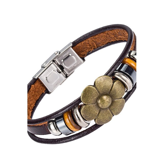  Men's Leather Bracelet Leather Natural Fashion Bracelet Jewelry Brown For Special Occasion Gift Sports