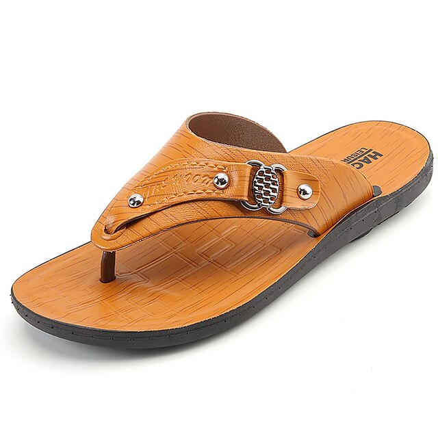  Homens Sapatos Confortáveis Couro Ecológico Primavera / Verão Sandálias Amarelo / Castanho Escuro