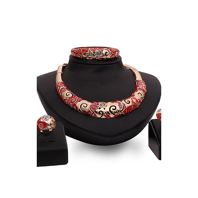  Dámské Synthetic Ruby Sady šperků Prohlášení Přizpůsobeno Luxus Vintage Módní Euramerican Štras Pozlacené Náušnice Šperky Zlatá Pro Párty Zvláštní příležitosti Bytost Gratulace Děkuji Zásnuby