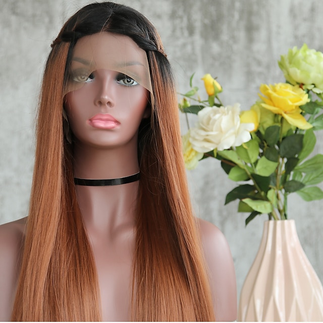  Synthetic Lace Front Wig Straight Straight Lace Front Wig Long Black / Medium Browm Synthetic Hair Women's Ombre Hair Dark Roots Natural Hairline Brown / African American Wig