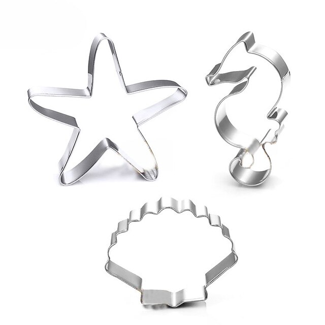  3pcs Ocean Scenario Cookies Cutter Starfish Hippocampus Sea Shell Stainless Steel Cake Mold