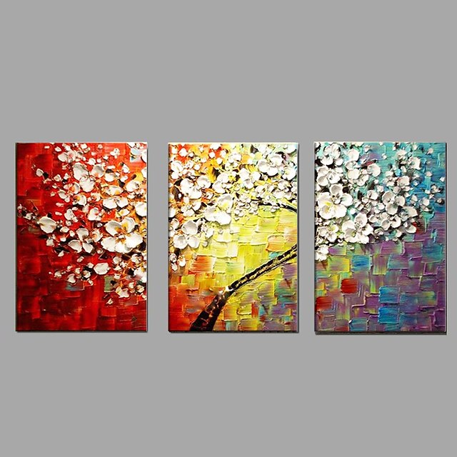  Hang-malované olejomalba Ručně malované - Květinový / Botanický motiv Pastýřský / Moderní Plátno / Tři panely