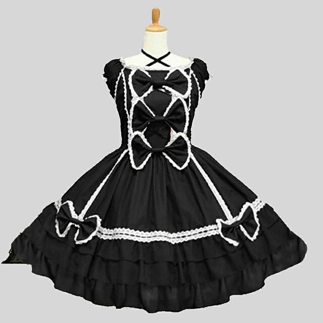  Classic Lolita Rokokoo loma mekko Mekot Naisten Tyttöjen Japani Cosplay Puvut Musta Yhtenäinen väri Lyhythihainen Polvipituinen / Klassinen ja Perinteinen Lolita