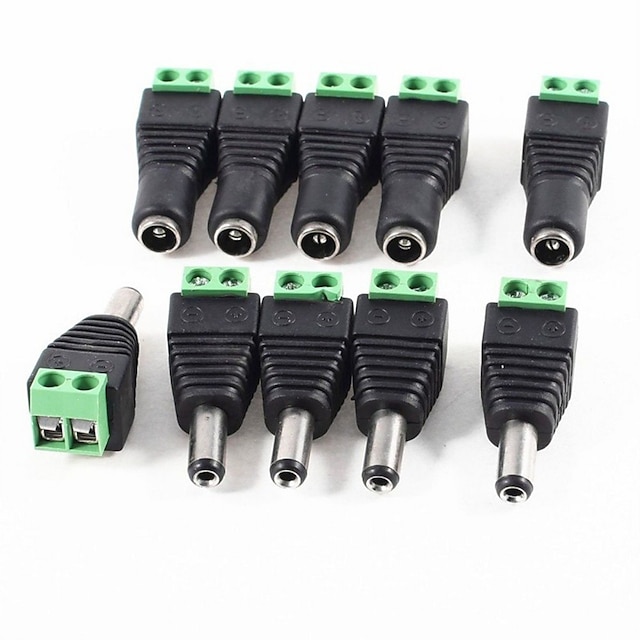  10 Pack 2.1mm x 5.5mm DC Plug for Led Strip CCTV Camera 5 Male and 5 Female