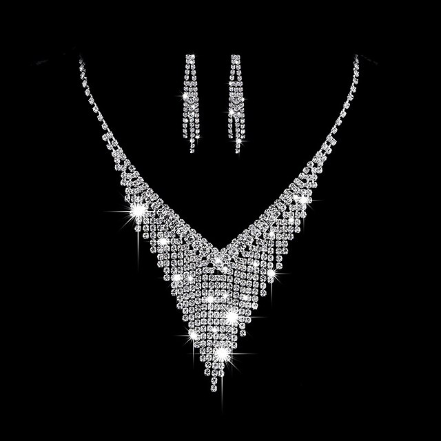  Women's AAA Cubic Zirconia Drop Earrings Choker Necklace Bridal Jewelry Sets Elegant Fashion Cubic Zirconia Silver Earrings Jewelry Silver For Wedding Party Ceremony Engagement
