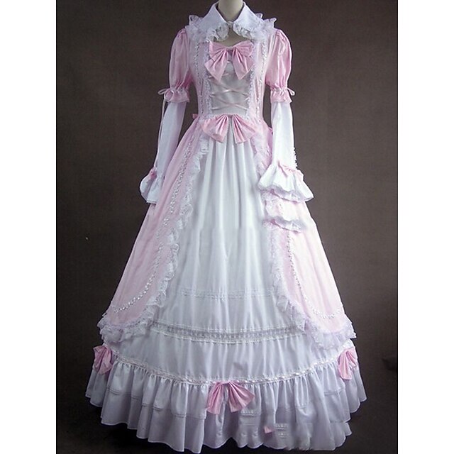  Maria Antonietta Góticas Vintage Vitoriano Medieval século 18 Vestidos Festa a Fantasia Baile de Máscara Mulheres Algodão Ocasiões Especiais Rosa claro Vintage Cosplay Festa Baile de Formatura Manga