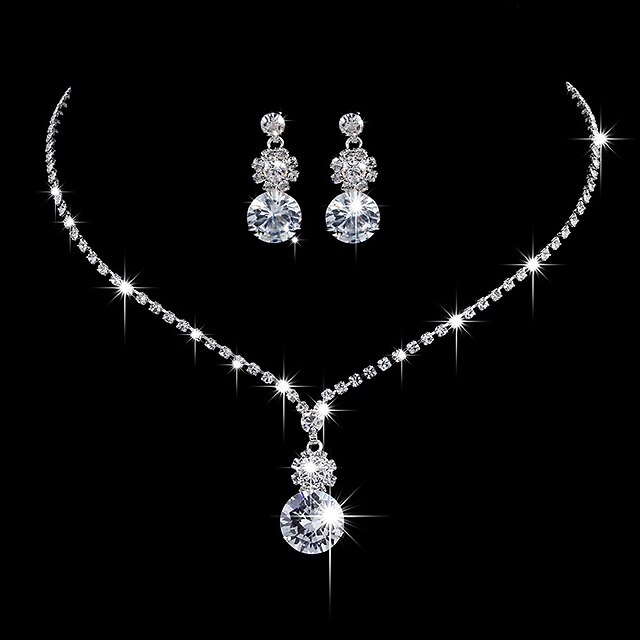  Women's AAA Cubic Zirconia Drop Earrings Choker Necklace Bridal Jewelry Sets Elegant Fashion Cubic Zirconia Silver Earrings Jewelry Silver For Wedding Anniversary Party Evening Engagement