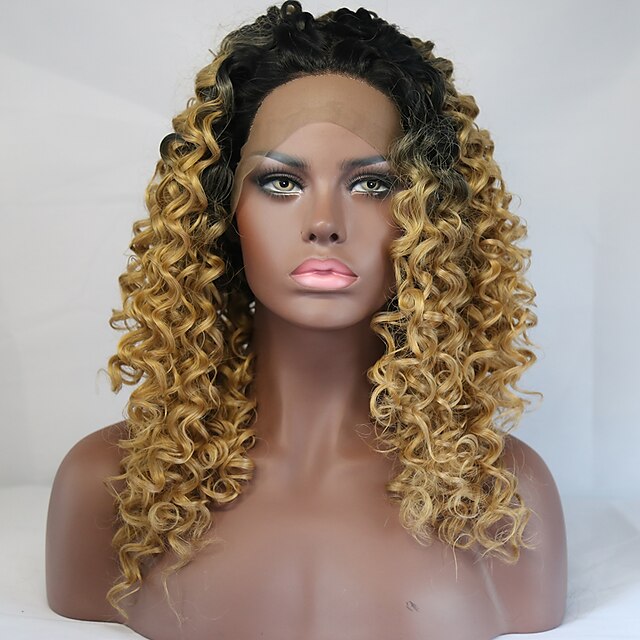  Synthetic Lace Front Wig Afro Kinky Curly Kinky Curly Afro Lace Front Wig Blonde Short Medium Length Long Black / Strawberry Blonde Synthetic Hair Women's African American Wig Blonde