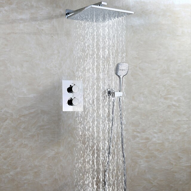  Shower Set Set - Rainfall Contemporary Chrome Wall Mounted Ceramic Valve Bath Shower Mixer Taps / Brass / Two Handles Three Holes