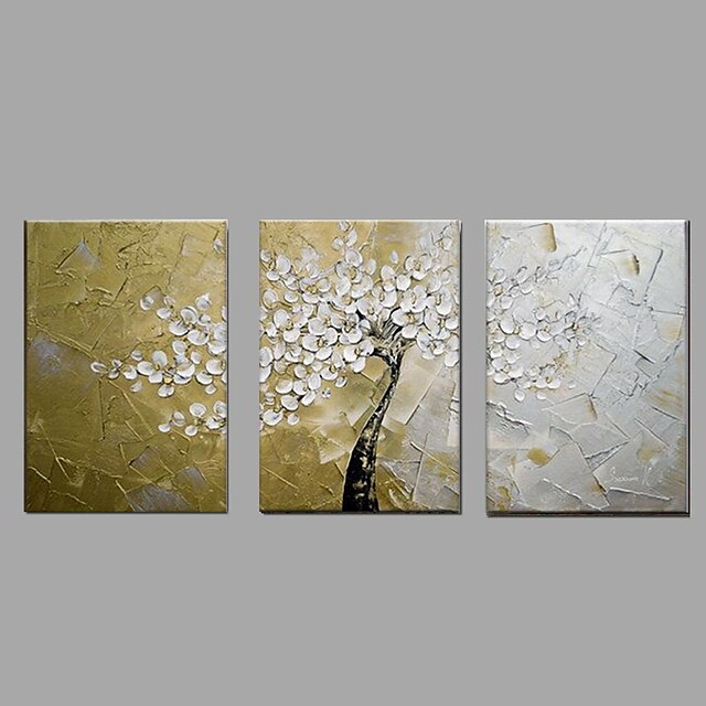  Hang-malované olejomalba Ručně malované - Květinový / Botanický motiv Pastýřský / Moderní Plátno / Tři panely