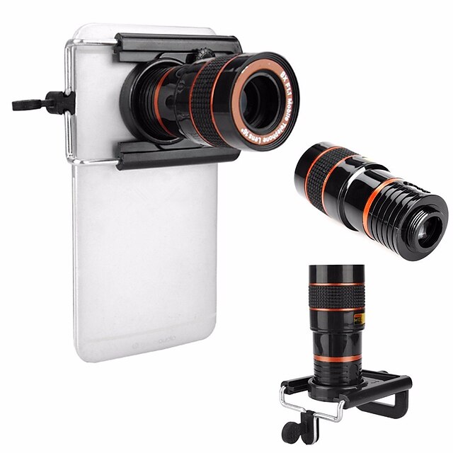  Lente de cámara del teléfono móvil del telescopio óptico del foco ajustable universal del hd 8x con el clip conveniente para el iphone y