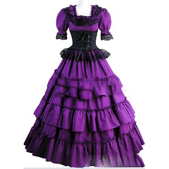  Victorian 18th Century Vacation Dress Dress Party Costume Masquerade Women's Satin Costume Purple Vintage Cosplay Party Prom Short Sleeve Floor Length Plus Size Customized