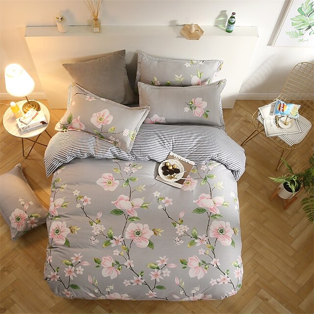  Conjunto de Capa de Edredão Floral Poliéster / Algodão Impressão Reactiva 4 PeçasBedding Sets / 300 / (Para tamanho Twin, apenas 01 fronha)