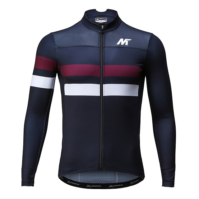  Mysenlan Men's Long Sleeve Cycling Jersey Dark Blue Bike Jersey Breathable Quick Dry Sports Polyester Mountain Bike MTB Road Bike Cycling Clothing Apparel