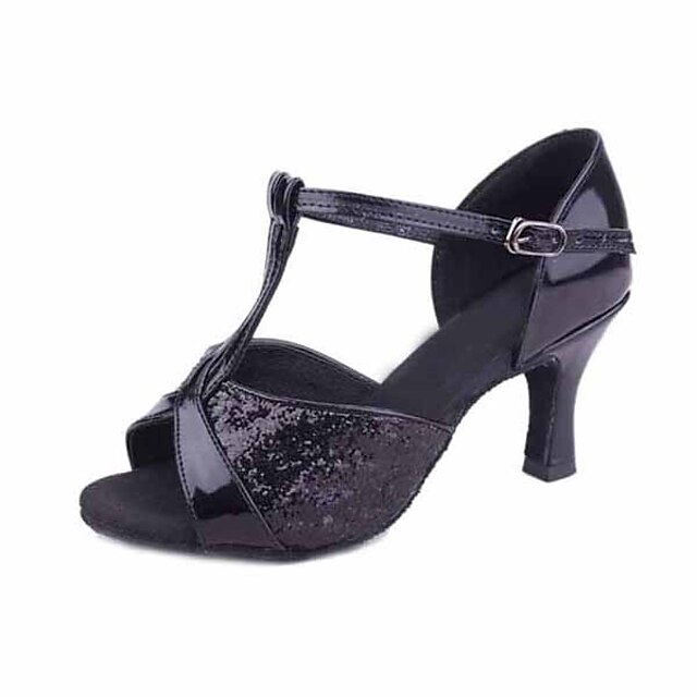  Mulheres Sapatos de Dança Latina Paetês Fivela Salto Salto Personalizado Personalizável Sapatos de Dança Preto / Castanho Escuro / Dourado / Interior / EU39