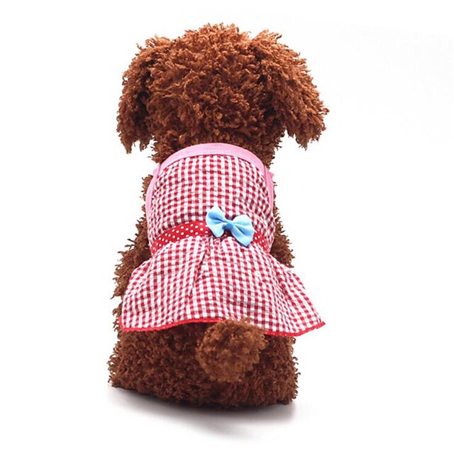  Dog Dress Dog Clothes Bowknot Red / Blue / Pink Cotton Costume For Pets Summer Men's / Women's Casual / Daily / Fashion