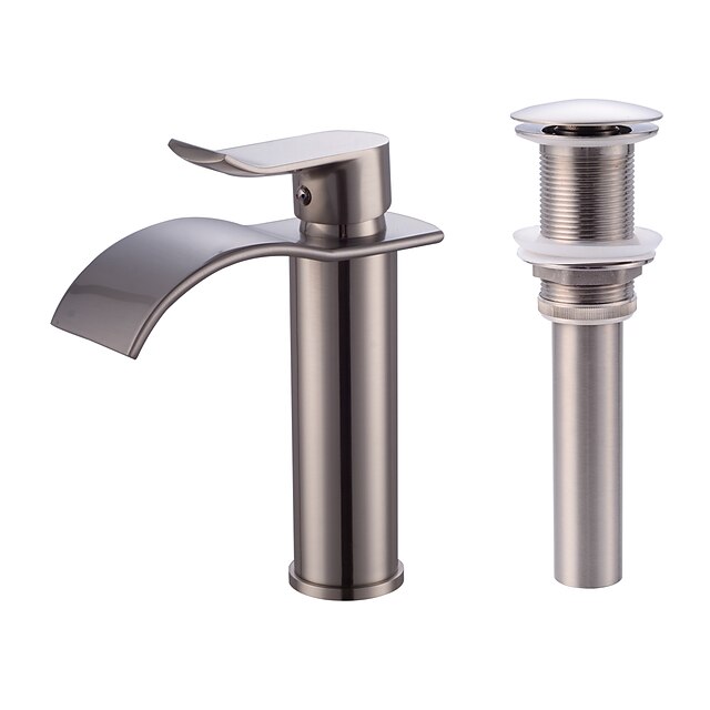  Wasserhahn-Set - Wasserfall Gebürsteter Nickel Mittellage Einhand Ein LochBath Taps / Messing