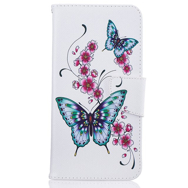  Hülle Für iPhone 7 / iPhone 7 plus / iPhone 6s Plus Geldbeutel / Kreditkartenfächer / mit Halterung Ganzkörper-Gehäuse Schmetterling / Blume Hart PU-Leder für iPhone SE / 5s