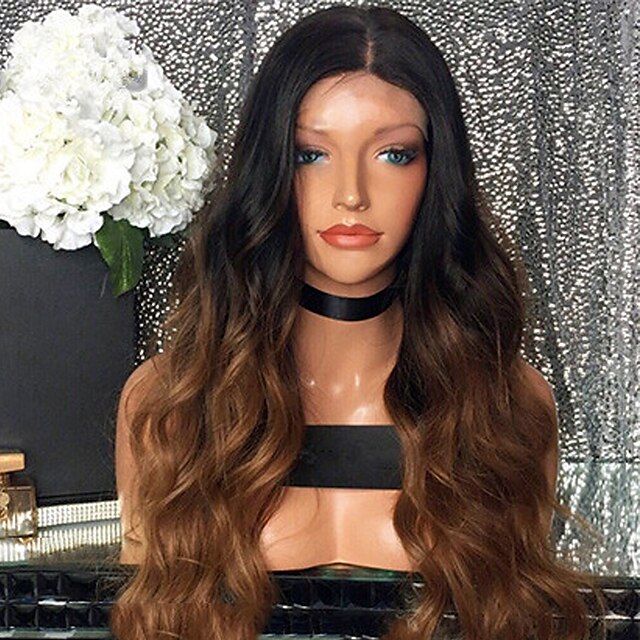  Human Hair Glueless Lace Front Lace Front Wig Beyonce style Brazilian Hair Body Wave Ombre Wig 180% Density with Baby Hair Ombre Hair Natural Hairline African American Wig 100% Hand Tied Women's