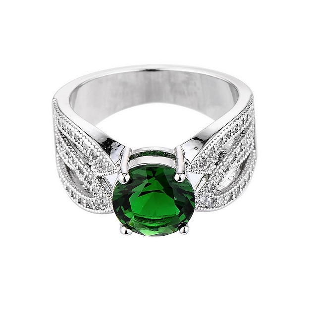  Sormus Synteettinen Emerald Vihreä Zirkoni Smaragdi Metalliseos Cocktail-rengas naiset Uniikki Muoti 6 7 8 9 10 / Naisten