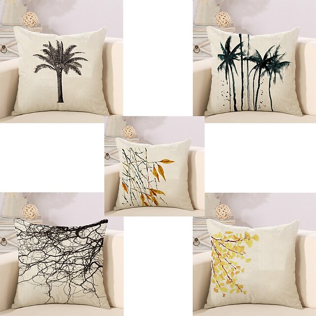  5 pcs Cotton / Linen Pillow Cover Pillow Case, Botanical Novelty Classic Classical Retro Traditional / Classic