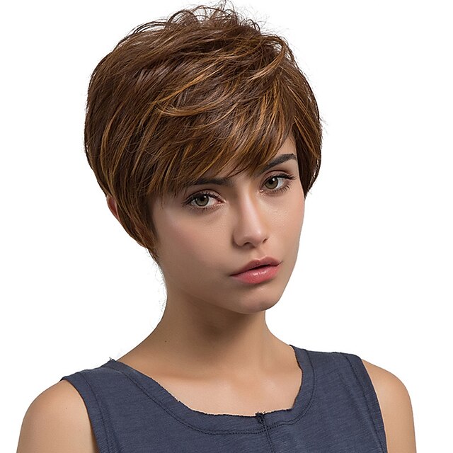  Synthetische Perücken Glatt Gerade Perücke Kurz Medium Auburn Synthetische Haare Damen Braun MAYSU