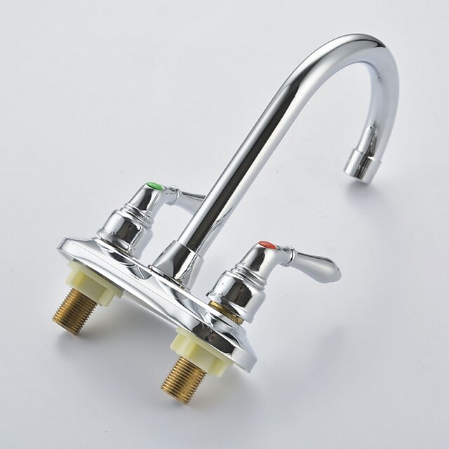  Bathroom Sink Faucet - Widespread Chrome Deck Mounted Two Handles Two HolesBath Taps / Brass