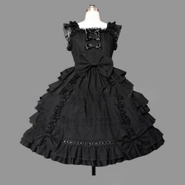  Prințesă Lolita gotică Punk rochie de vacanță Rochii Pentru femei Fete Bumbac Japoneză Costume Cosplay Mărime Plus Personalizate Negru Haine Bal Epocă Beretă Fără manșon Scurt / Mini