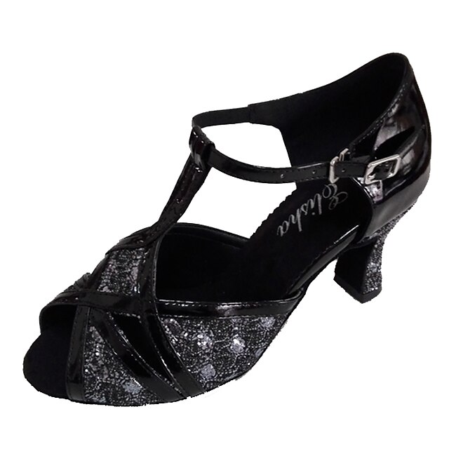  Mulheres Sapatos de Dança Sapatos de Dança Latina Sandália Salto Personalizado Personalizável Preto e Prateado / Bronze / Preto / Glitter / Interior