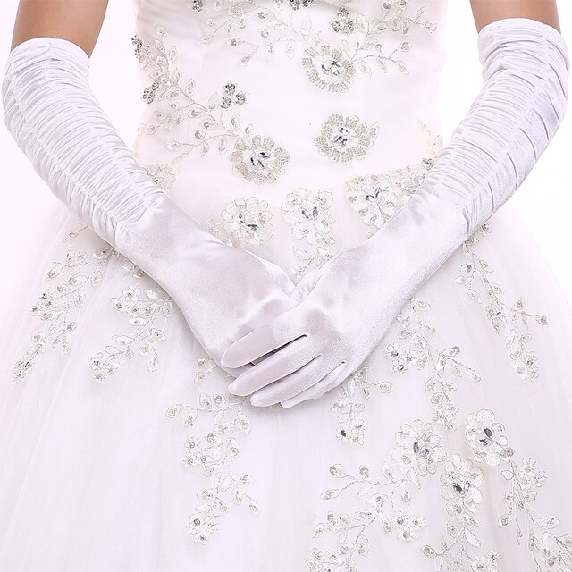  Elastic Satin / Spandex Fabric Opera Length Glove Bridal Gloves / Party / Evening Gloves With Ruffles