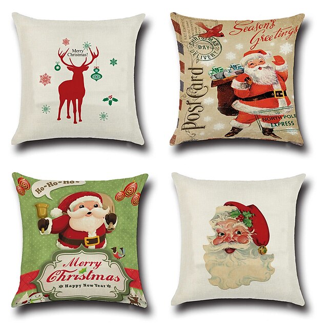  4 pcs Cotton / Linen Pillow Cover Pillow Case, Novelty Fashion Christmas Retro Traditional / Classic Euro