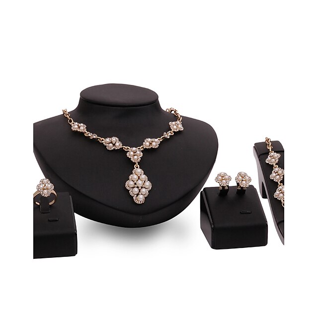  Damen Schmuckset Blume Erklärung Personalisiert Luxus Retro Modisch Euramerican Künstliche Perle Strass vergoldet Ohrringe Schmuck Gold Für Party Besondere Anlässe Einweihungsparty Herzliche / Haken