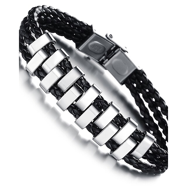 Men's Leather Bracelet woven Vintage Punk Rock Fashion Hip-Hop Genuine Leather Bracelet Jewelry Gold / Silver For Birthday Training Dailywear Sports Outdoor Athletic Sport / Stainless Steel