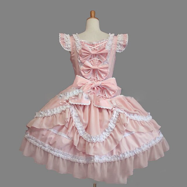  Πριγκίπισσα Γλυκιά Λολίτα φόρεμα διακοπών Φορέματα Γυναικεία Κοριτσίστικα Βαμβάκι Ιαπωνικά Στολές μεταμφίεσης Μεγάλα Μεγέθη Προσαρμοσμένη Ροζ Βραδινή τουαλέτα Πεπαλαιωμένο Σκουφί Αμάνικο Κοντό / Μίνι